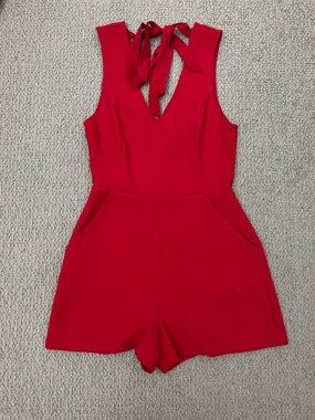 BCBGeneration Red Halter Tie-Back Romper